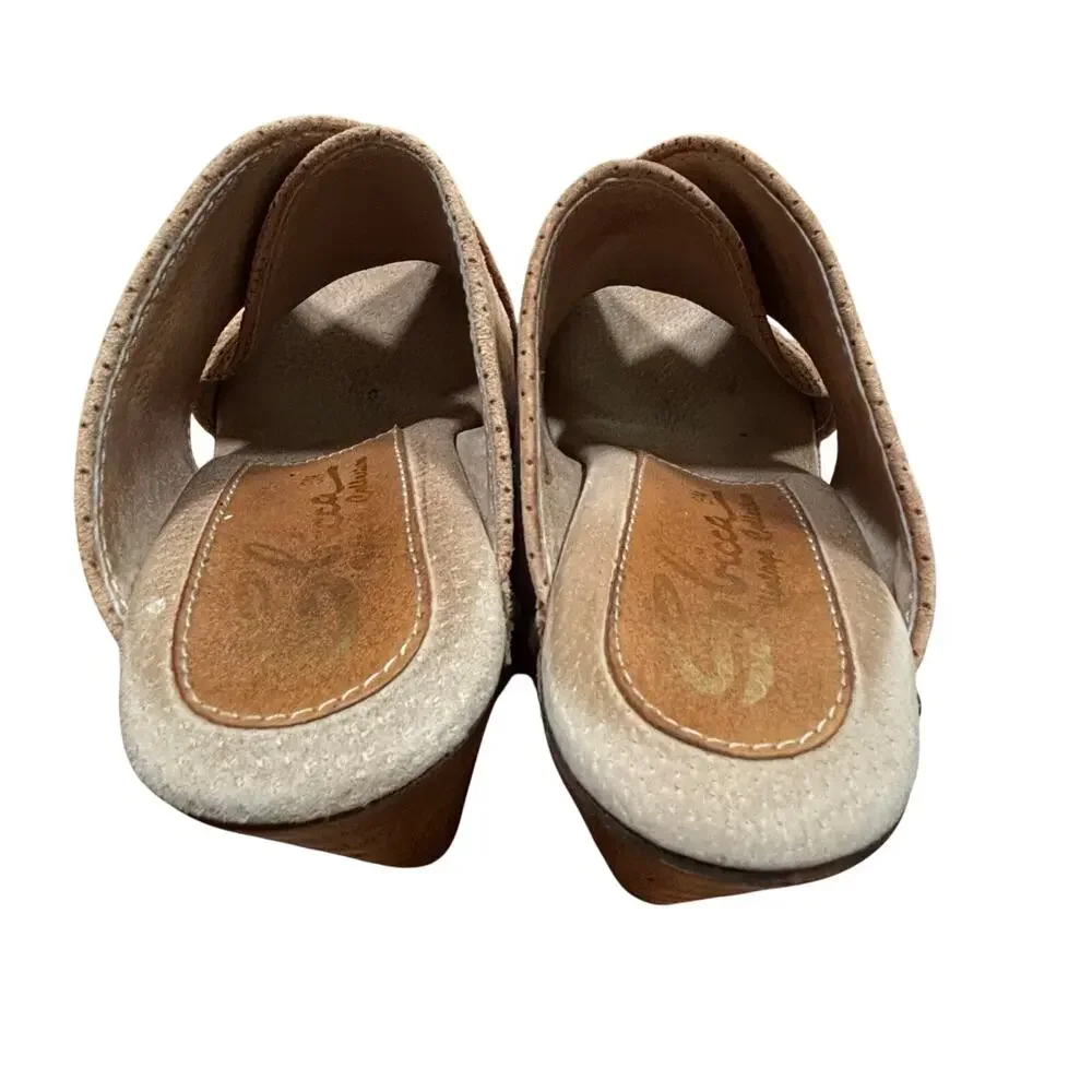 Sbicca Platform High Heels Slides US 8M tan suede leather crossover uppers shoes